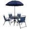 Emma and Oliver 6 Piece Patio Garden Set with Table, Umbrella and 4 Folding Chairs